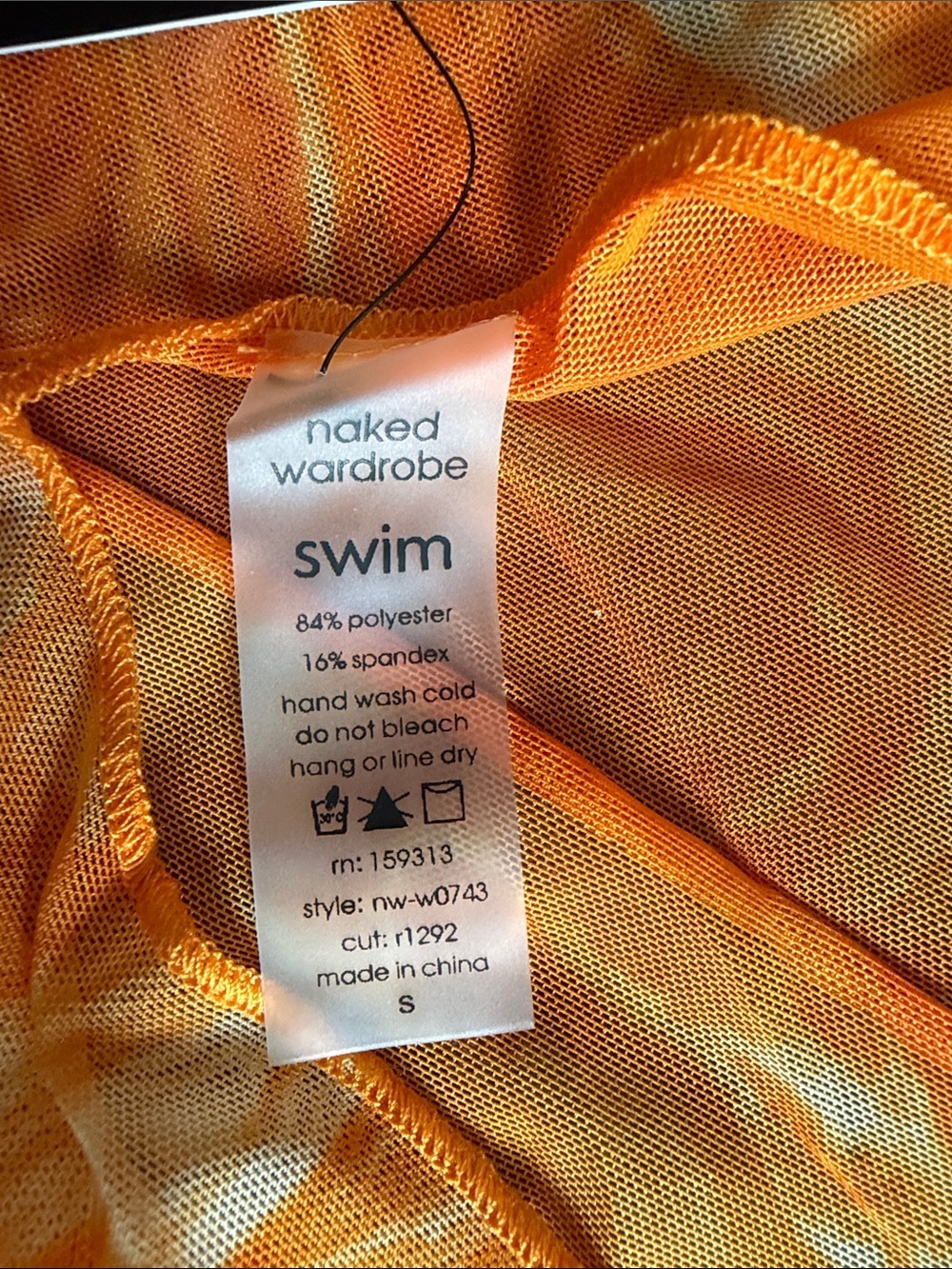 Naked Wardrobe Swim Cover up mesh sheer mini dress long sleeve swirl dreamsicle - Picture 7 of 7